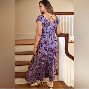 Anthropologie Flutter-Sleeved Floral Midi Dress Lilac Floral Cross Back Size 3X